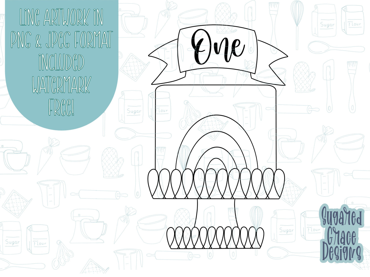 Boho cake with banner, cake Cookie cutter stl, png image file, 3D printing, instant download, rainbow cake png for Eddie edible ink printer