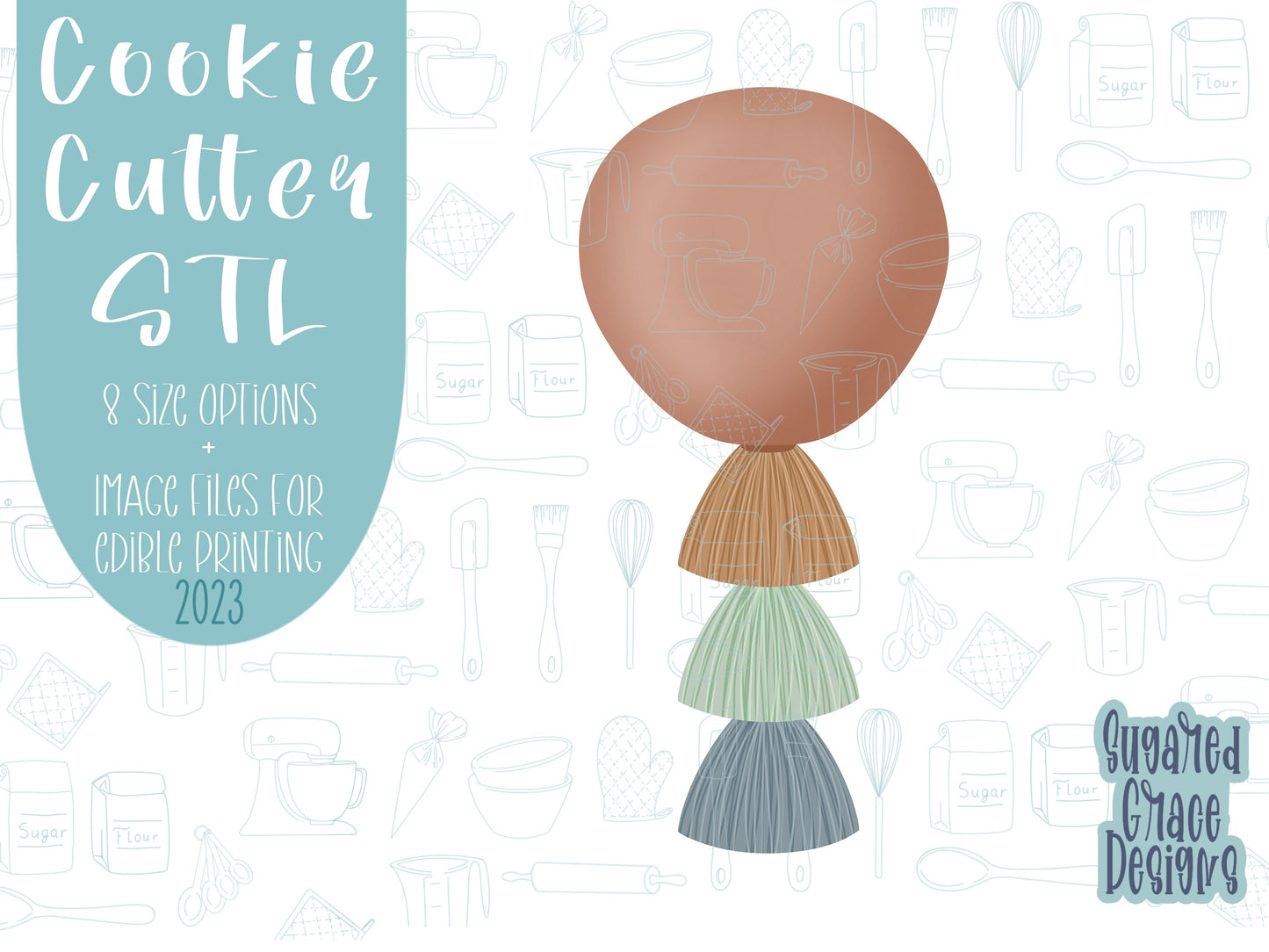 Boho balloon Cookie cutter stl, png image file, 3D printing, instant download, birthday png for Eddie edible ink printer, boho birthday stl