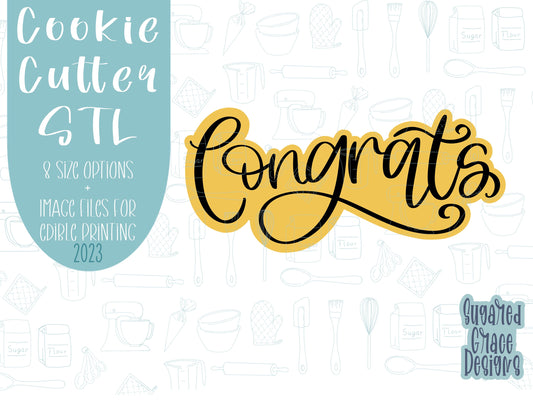 Congrats cookie cutter stl file for 3D printing, congrats png image for EDDIE edible printer, celebration stl and png, congratulations png