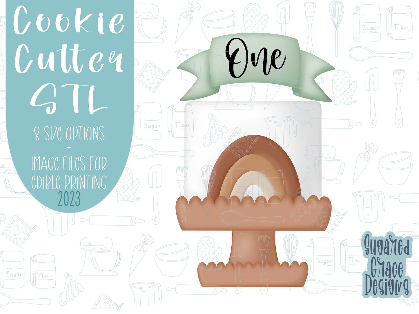 Boho cake with banner, cake Cookie cutter stl, png image file, 3D printing, instant download, rainbow cake png for Eddie edible ink printer