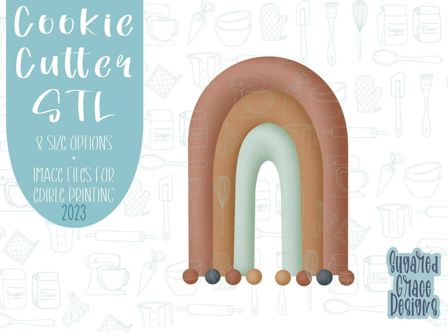 Boho rainbow Cookie cutter stl, png image file, 3D printing, instant download, birthday png for Eddie edible ink printer, boho birthday stl
