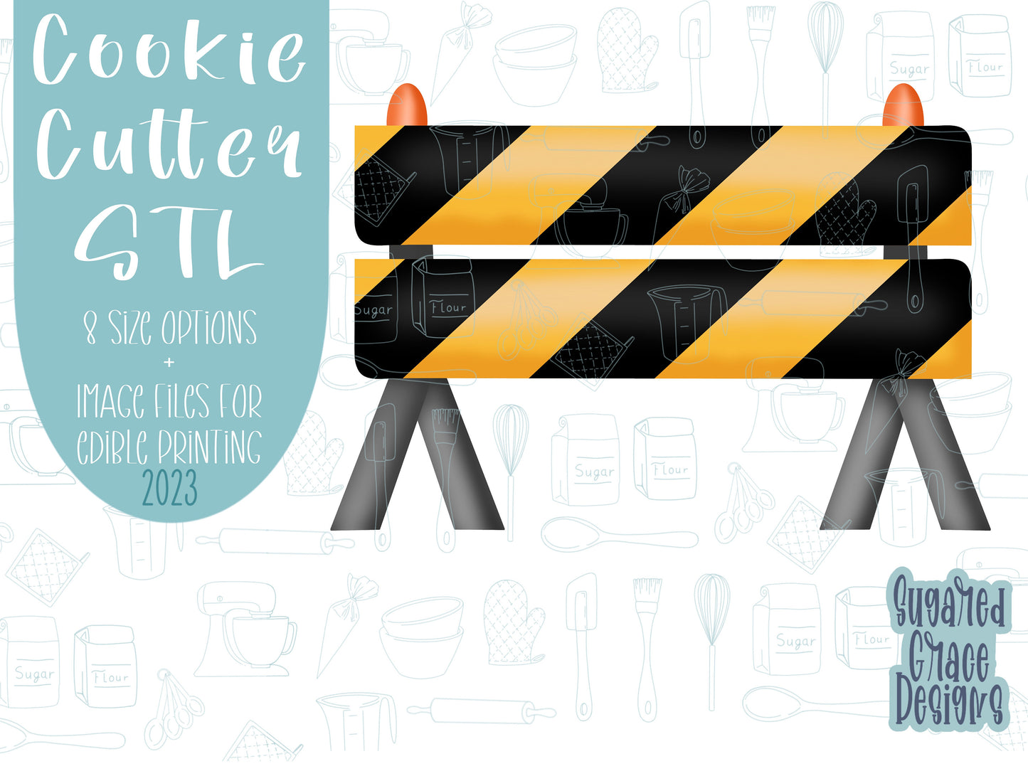 Road construction blockade Cookie cutter stl with png image for eddie edible ink printer, royal icing image, construction cookie cutter set,