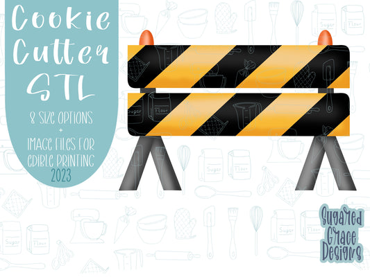 Road construction blockade Cookie cutter stl with png image for eddie edible ink printer, royal icing image, construction cookie cutter set,