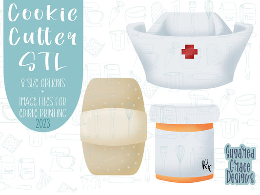 First aid cookie cutter stl file set for 3d printing, hospital png printable instant download for Eddie edible ink printers, medical, nurse