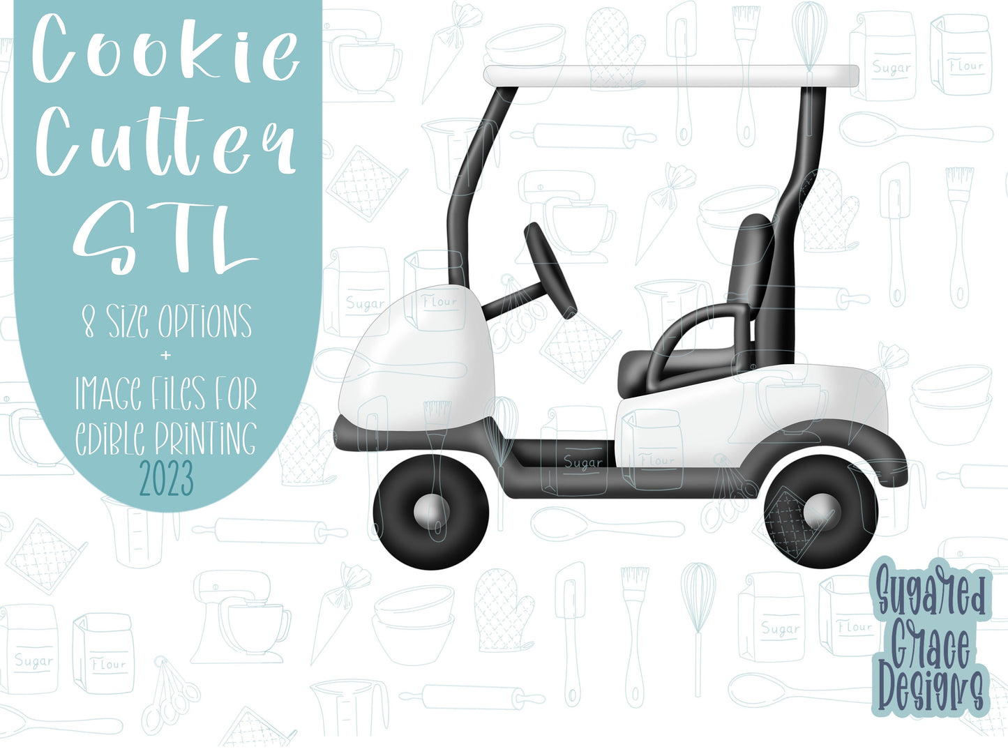 Golf cart cookie cutter stl file for 3d printing, master tournament png printable instant download for Eddie edible ink printer, fathers day