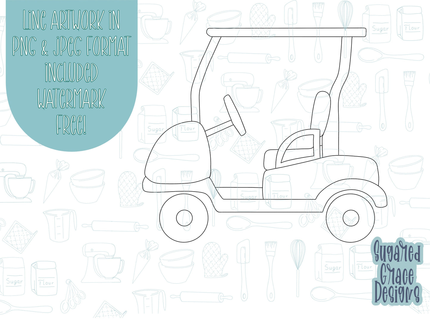 Golf cart cookie cutter stl file for 3d printing, master tournament png printable instant download for Eddie edible ink printer, fathers day