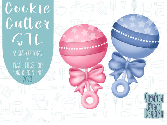 baby rattle Cookie cutter stl files for 3d printing with matching printable png images for Eddie edible printers
