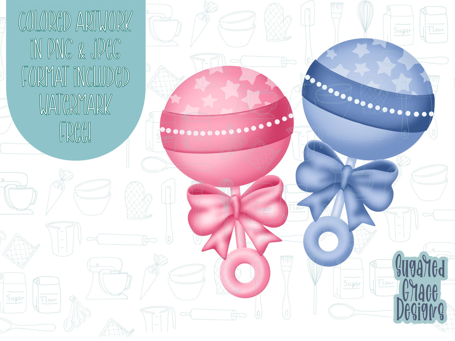 baby rattle Cookie cutter stl files for 3d printing with matching printable png images for Eddie edible printers