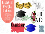 Graduation png graphic bundle set for Eddie edible printer, congrats grad image, floral grad cap, banner plaque royal icing image