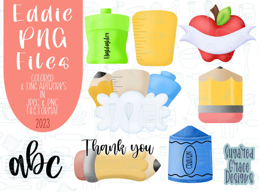 Teacher appreciation png graphic bundle set for Eddie edible printer, back to school royal icing image png file education plaque and banner