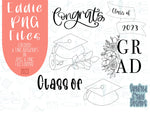 Graduation png graphic bundle set for Eddie edible printer, congrats grad image, floral grad cap, banner plaque royal icing image