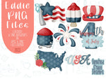 4th of July png graphic bundle set for Eddie edible printer, patriotic Independence Day royal icing image png file, firework, america flag