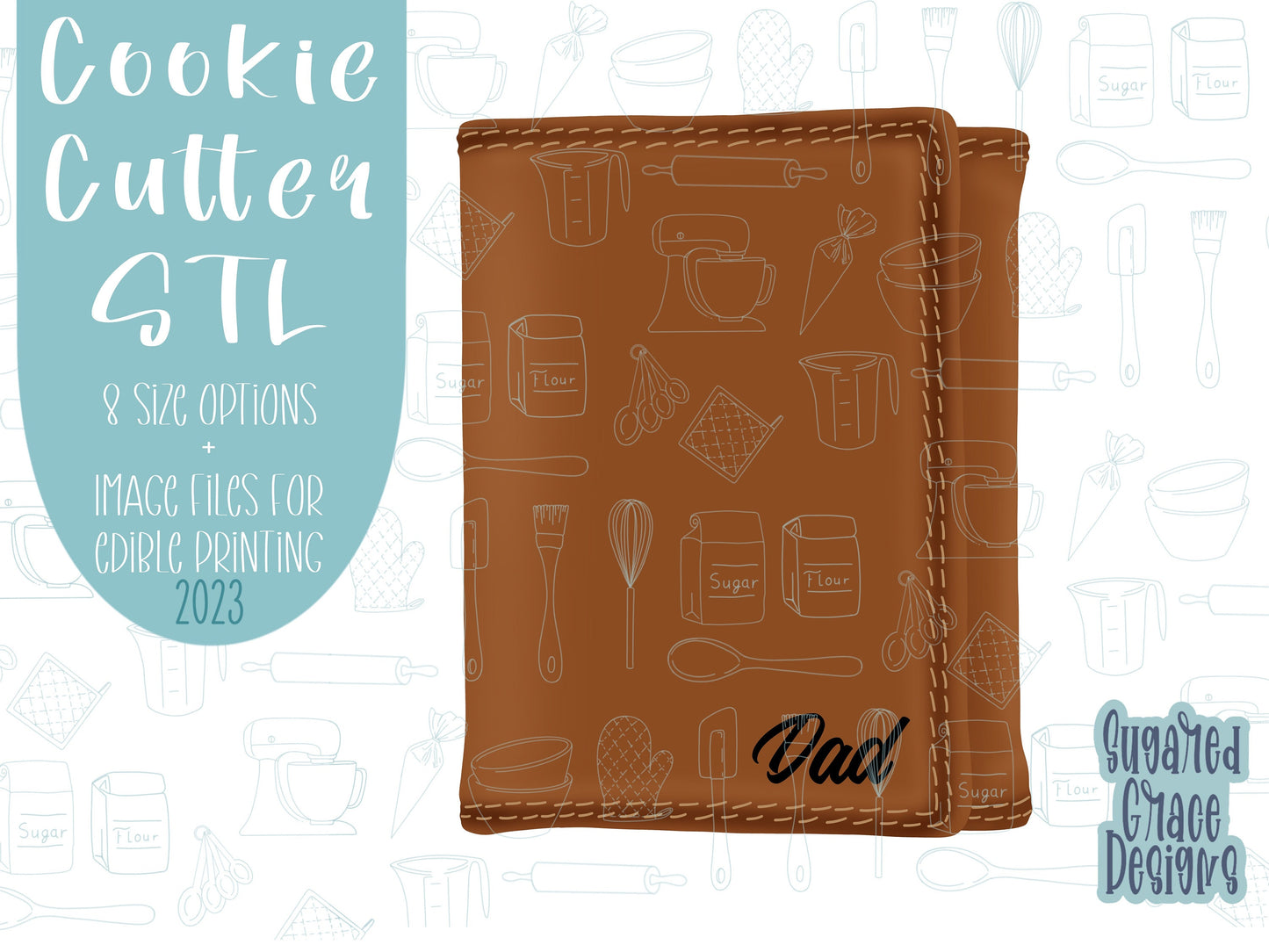 Brown leather wallet Cookie cutter stl files for 3d printing, printable png images for Eddie edible printers, masculine Father’s Day gift