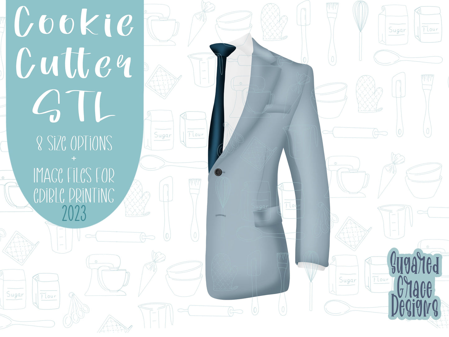 Gray wedding tux Cookie cutter stl files for 3d printing, printable png images for Eddie edible printers, masculine tuxedo Father’s Day gift