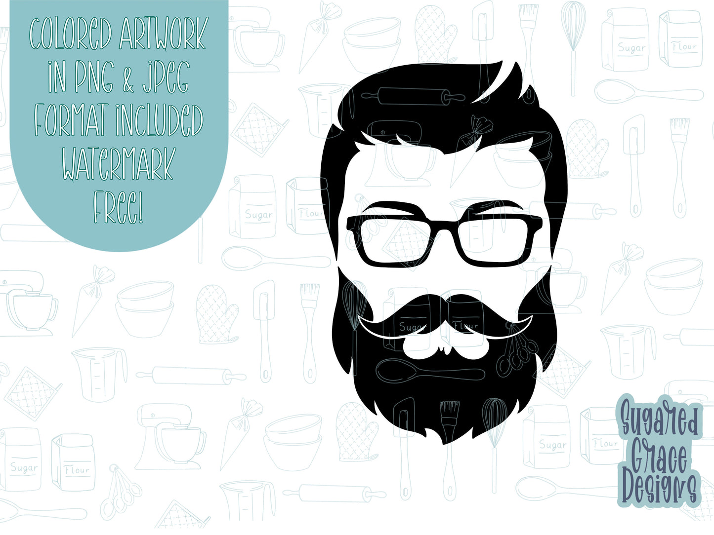 Cool dad Father’s Day Cookie cutter stl files for 3d printing, printable png images for Eddie edible printers, beard and sunglasses man face