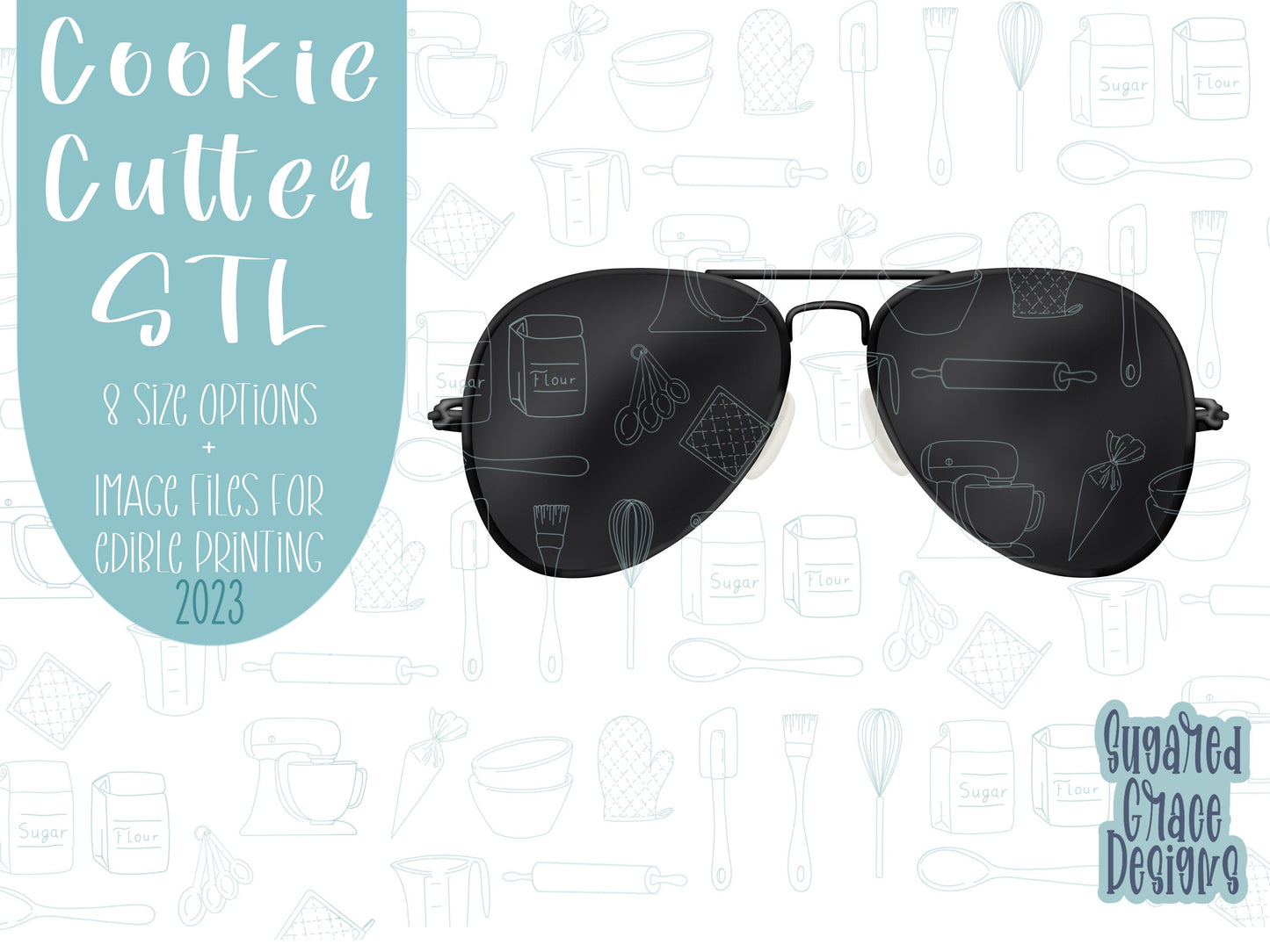 Cool sunglasses Cookie cutter stl files for 3d printing, printable png images for Eddie edible printers, masculine Father’s Day gift for dad