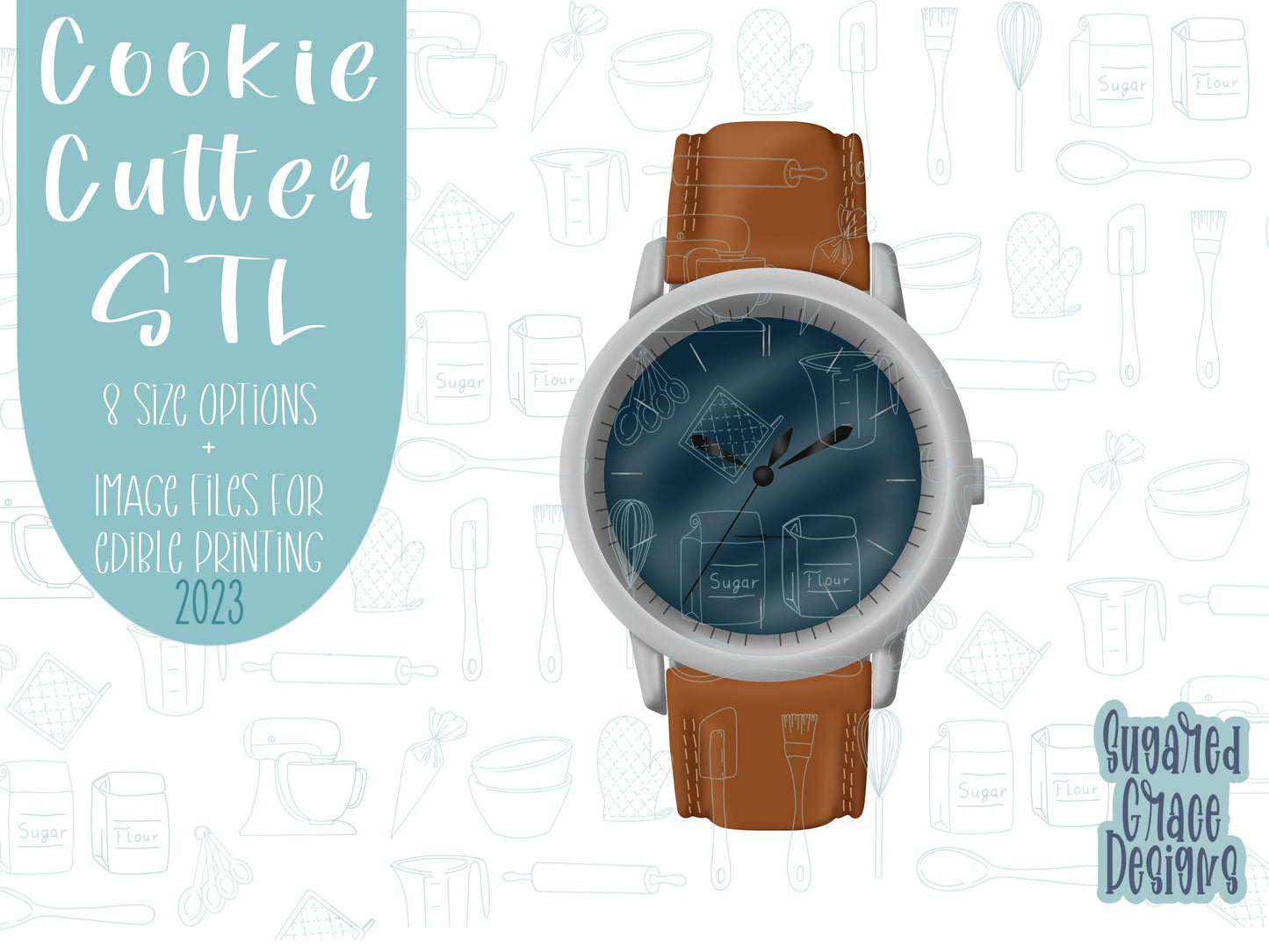 Brown leather watch Cookie cutter stl files for 3d printing, printable png images for Eddie edible printers, masculine Father’s Day gift
