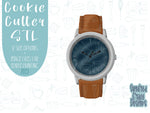 Brown leather watch Cookie cutter stl files for 3d printing, printable png images for Eddie edible printers, masculine Father’s Day gift