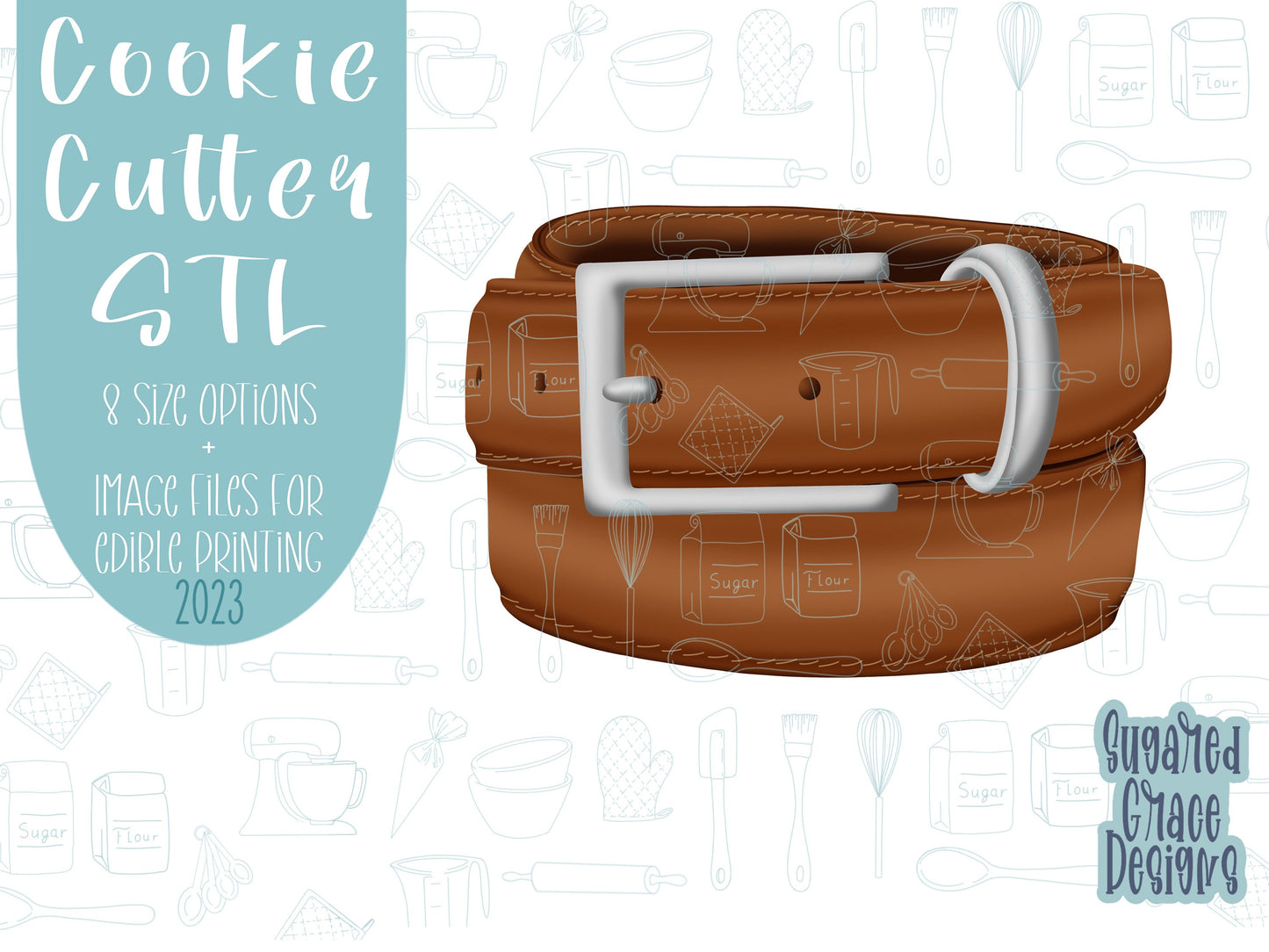 Brown leather belt Cookie cutter stl files for 3d printing, printable png images for Eddie edible printers, masculine Father’s Day gift