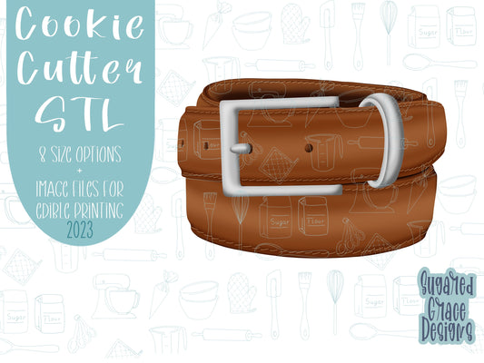 Brown leather belt Cookie cutter stl files for 3d printing, printable png images for Eddie edible printers, masculine Father’s Day gift