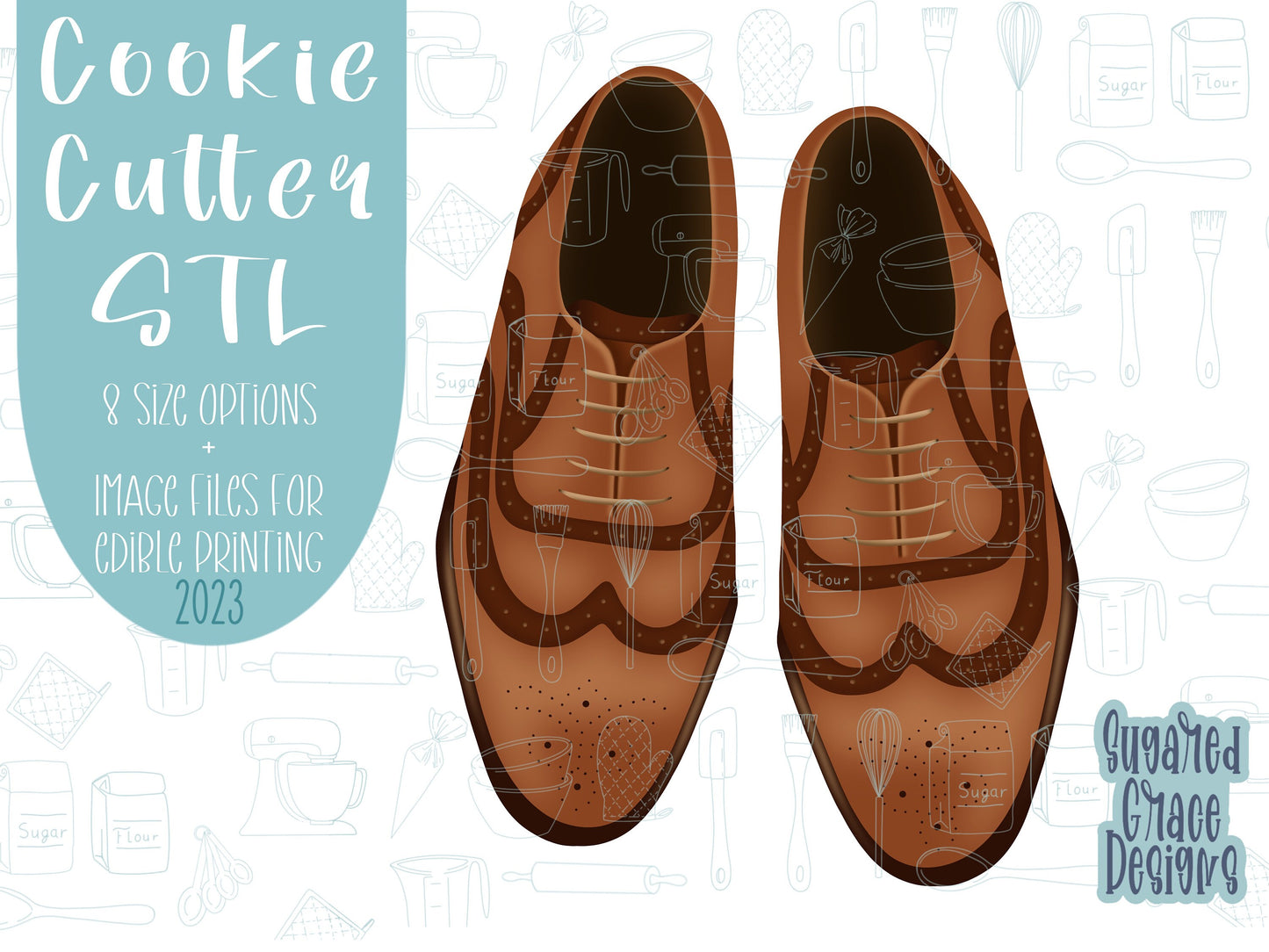 Brown leather dress shoes Cookie cutter stl files for 3d printing, printable png images for Eddie edible printers, masculine Father’s Day