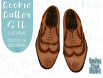 Brown leather dress shoes Cookie cutter stl files for 3d printing, printable png images for Eddie edible printers, masculine Father’s Day