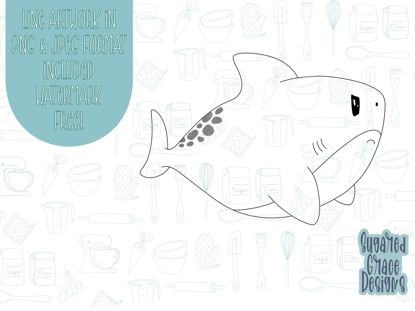 Angry Shark Cookie cutter stl files for 3d printing, printable png images for Eddie edible printers, shark week, summer break, sea animal