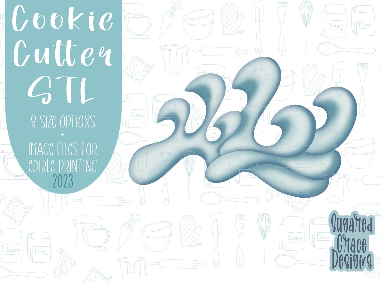 Ocean wave Cookie cutter stl files for 3d printing, printable png images for Eddie edible printers, shark week, summer break, sea water