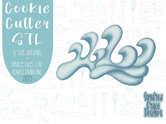 Ocean wave Cookie cutter stl files for 3d printing, printable png images for Eddie edible printers, shark week, summer break, sea water