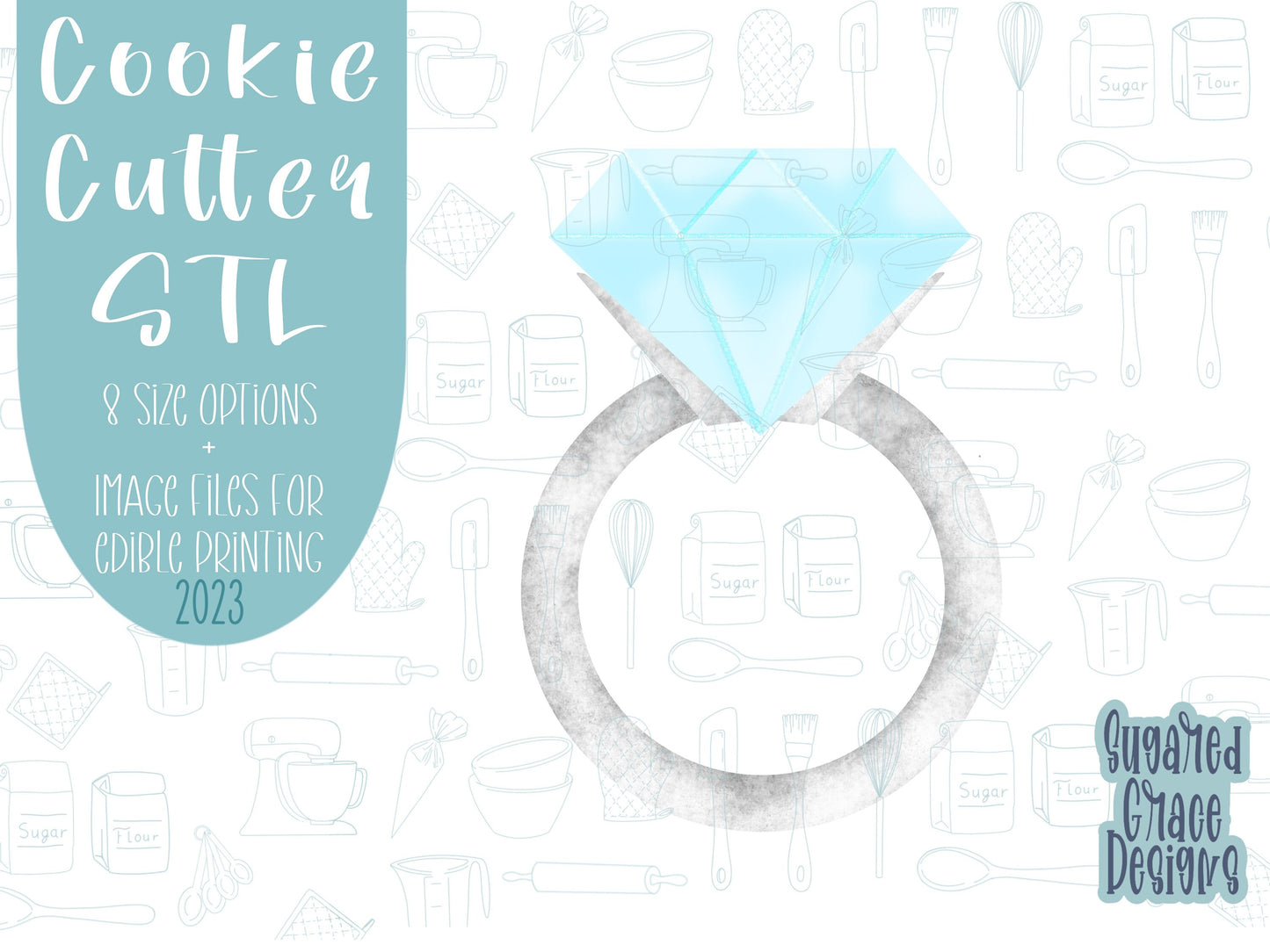 Engagement ring Cookie cutter stl files for 3d printing, diamond wedding ring printable png images for Eddie edible printers