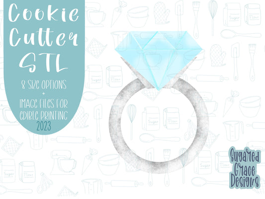 Engagement ring Cookie cutter stl files for 3d printing, diamond wedding ring printable png images for Eddie edible printers
