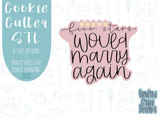 Five star marriage Cookie cutter stl files for 3d printing, plaque printable png images for Eddie edible printers