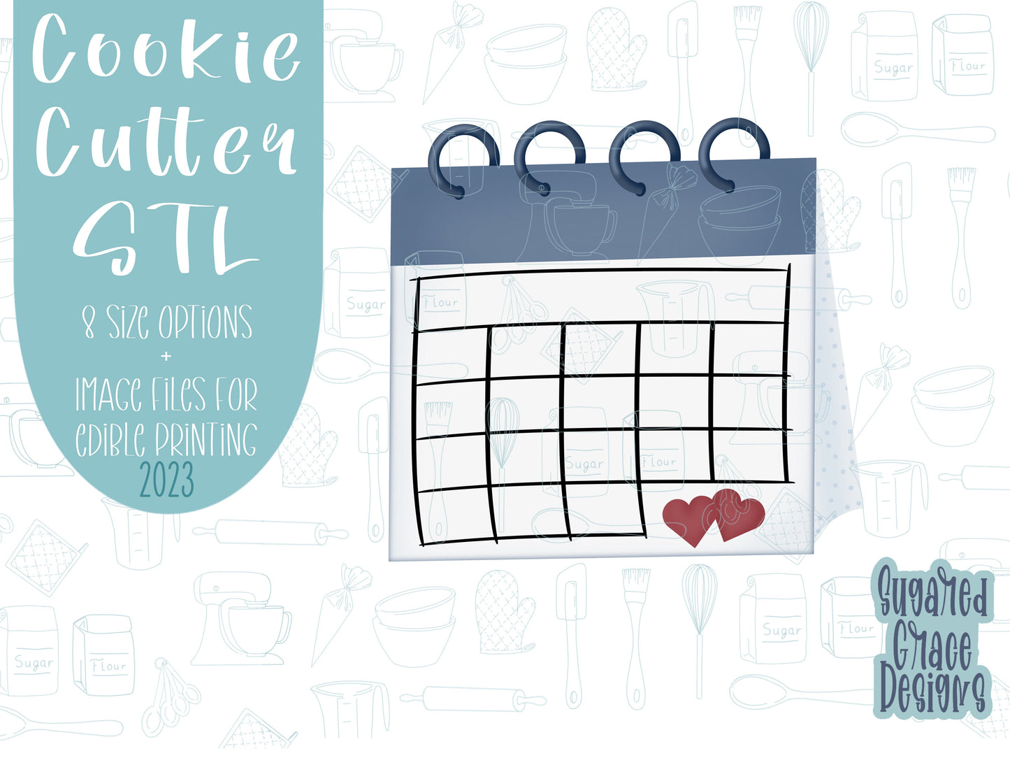 Save the date Cookie cutter stl files for 3d printing, printable calendar png images for Eddie edible printers