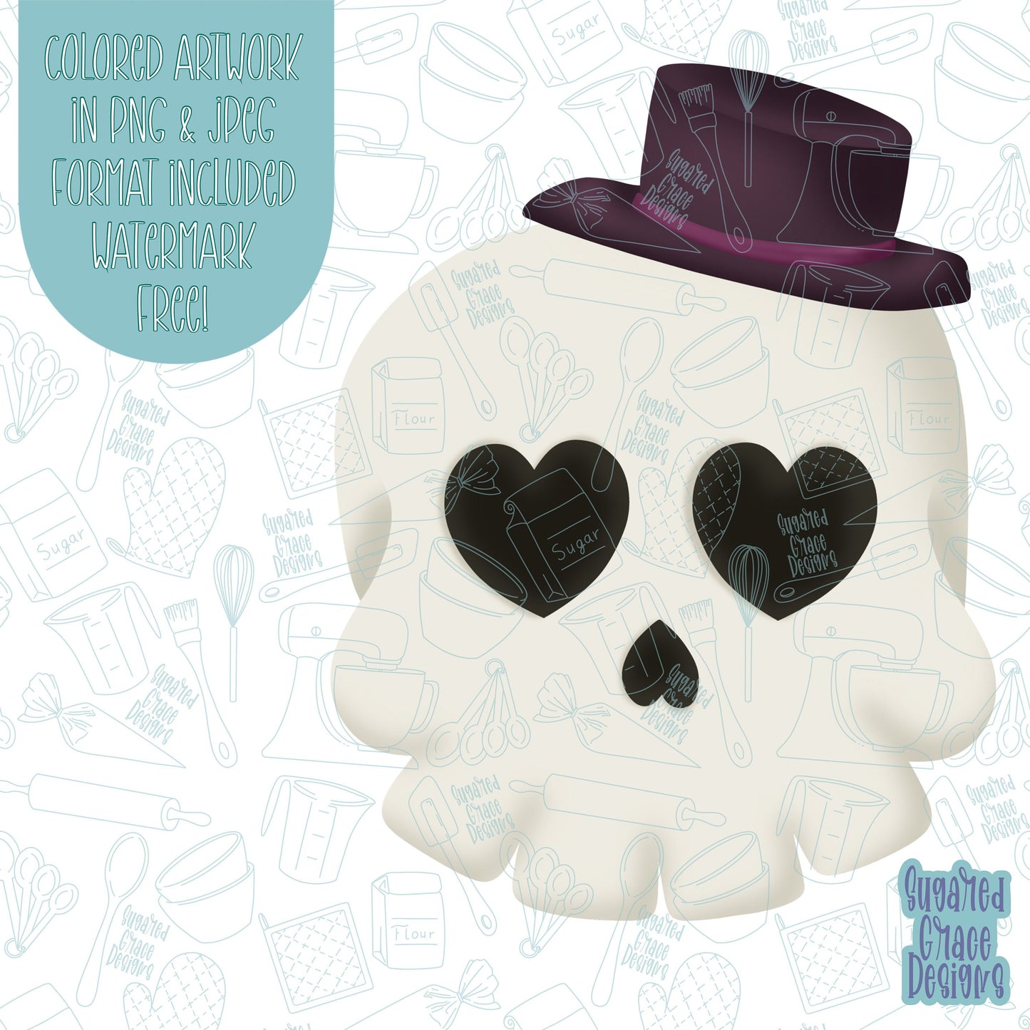 Mr skull with hat Cookie cutter stl files for 3d printing with matching printable png images for Eddie edible printers