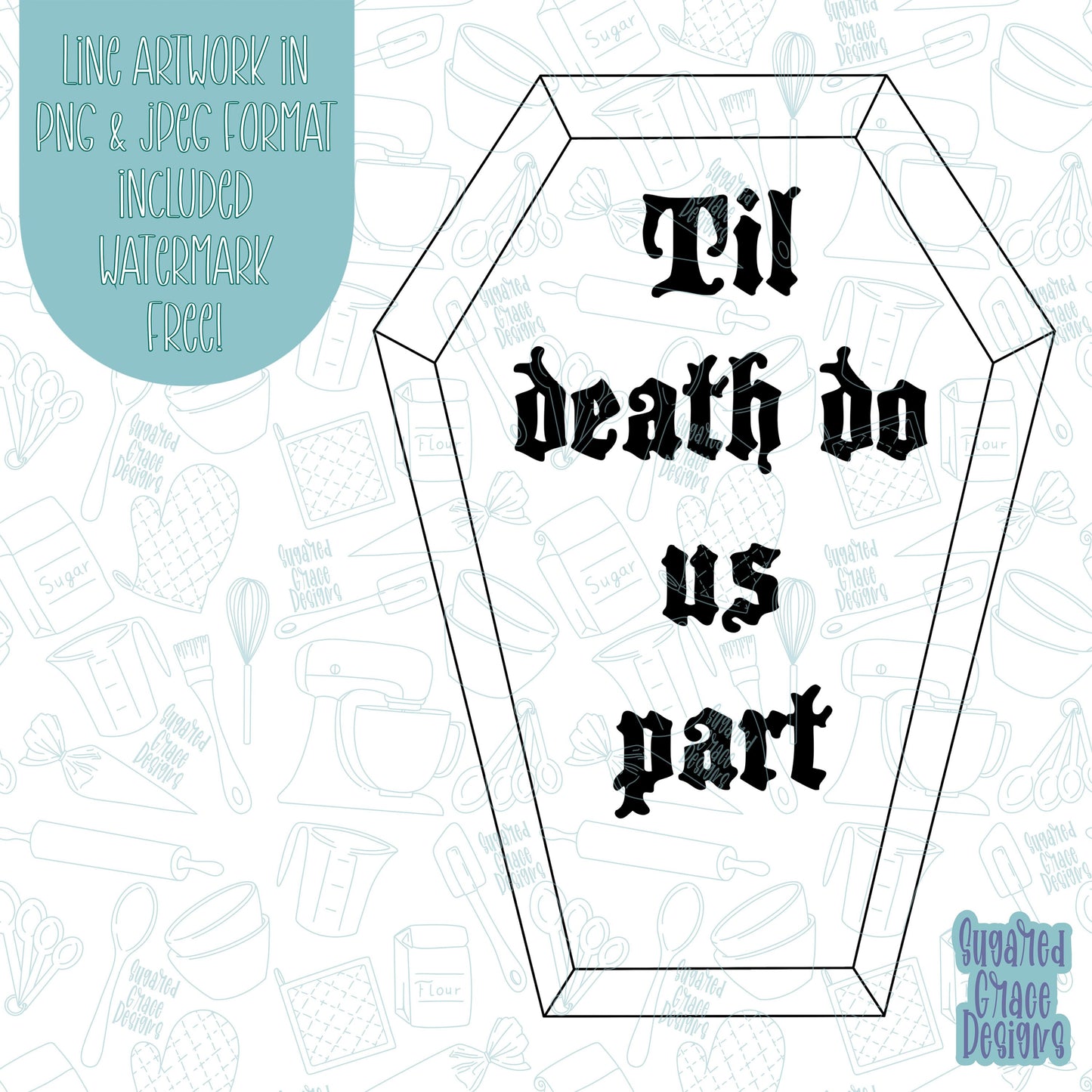 Till death coffin Cookie cutter stl files for 3d printing with matching printable png images for Eddie edible printers