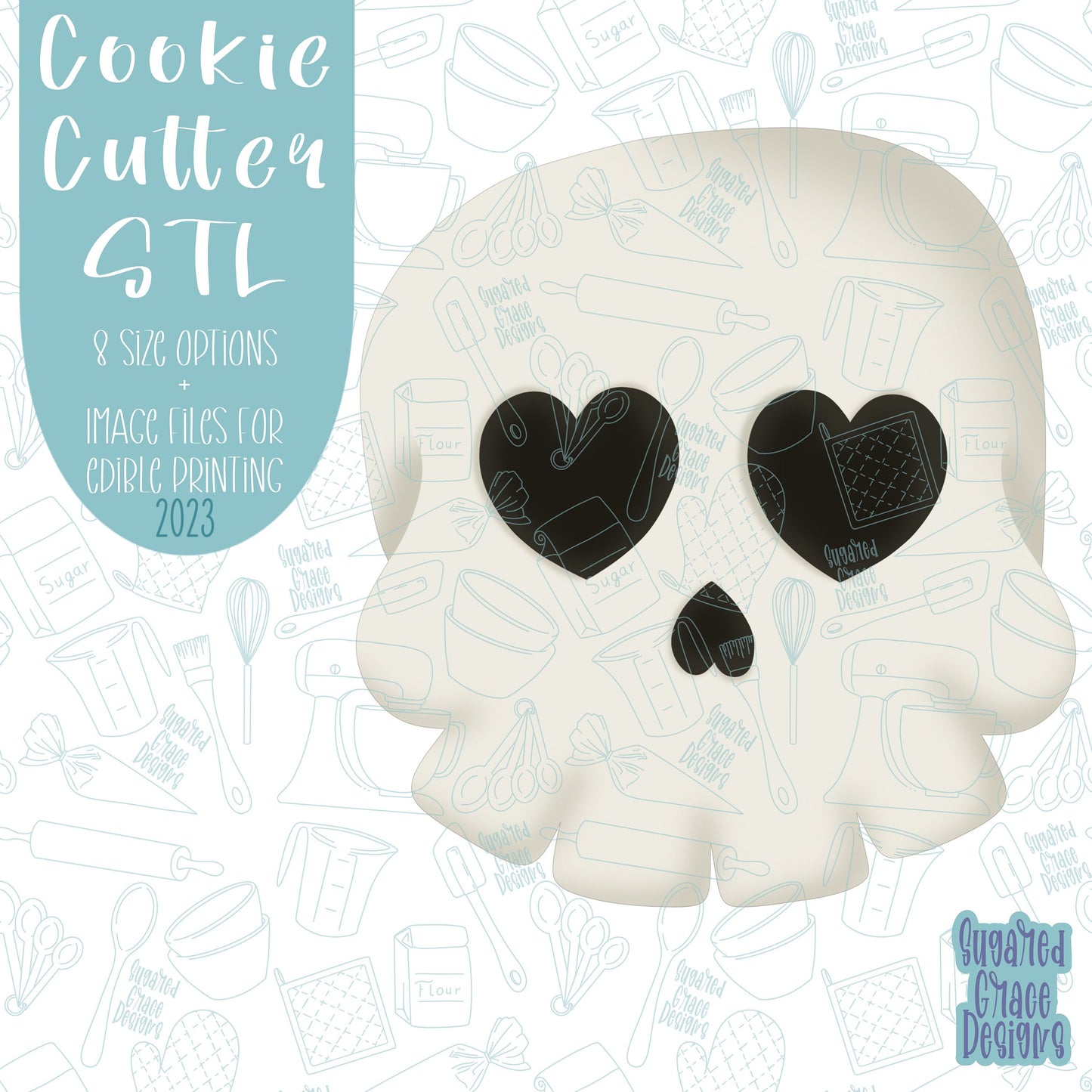 Skull Cookie cutter stl files for 3d printing with matching printable png images for Eddie edible printers