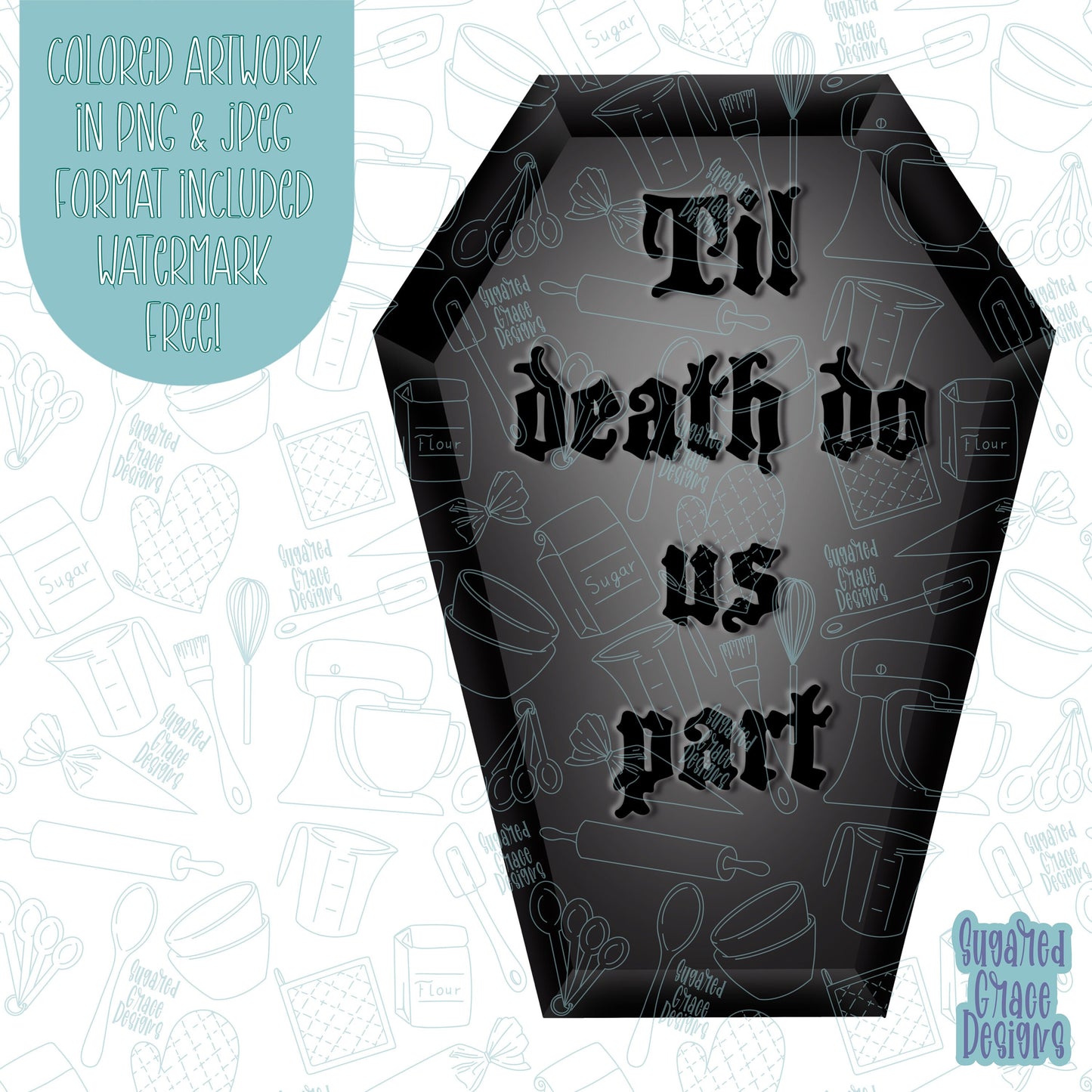 Till death coffin Cookie cutter stl files for 3d printing with matching printable png images for Eddie edible printers