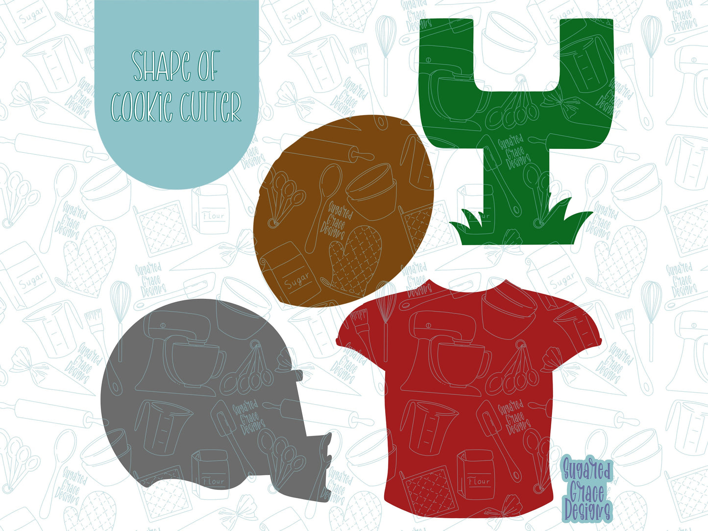 Football Cookie cutter stl file set for 3d printing with matching printable png images for Eddie edible printers