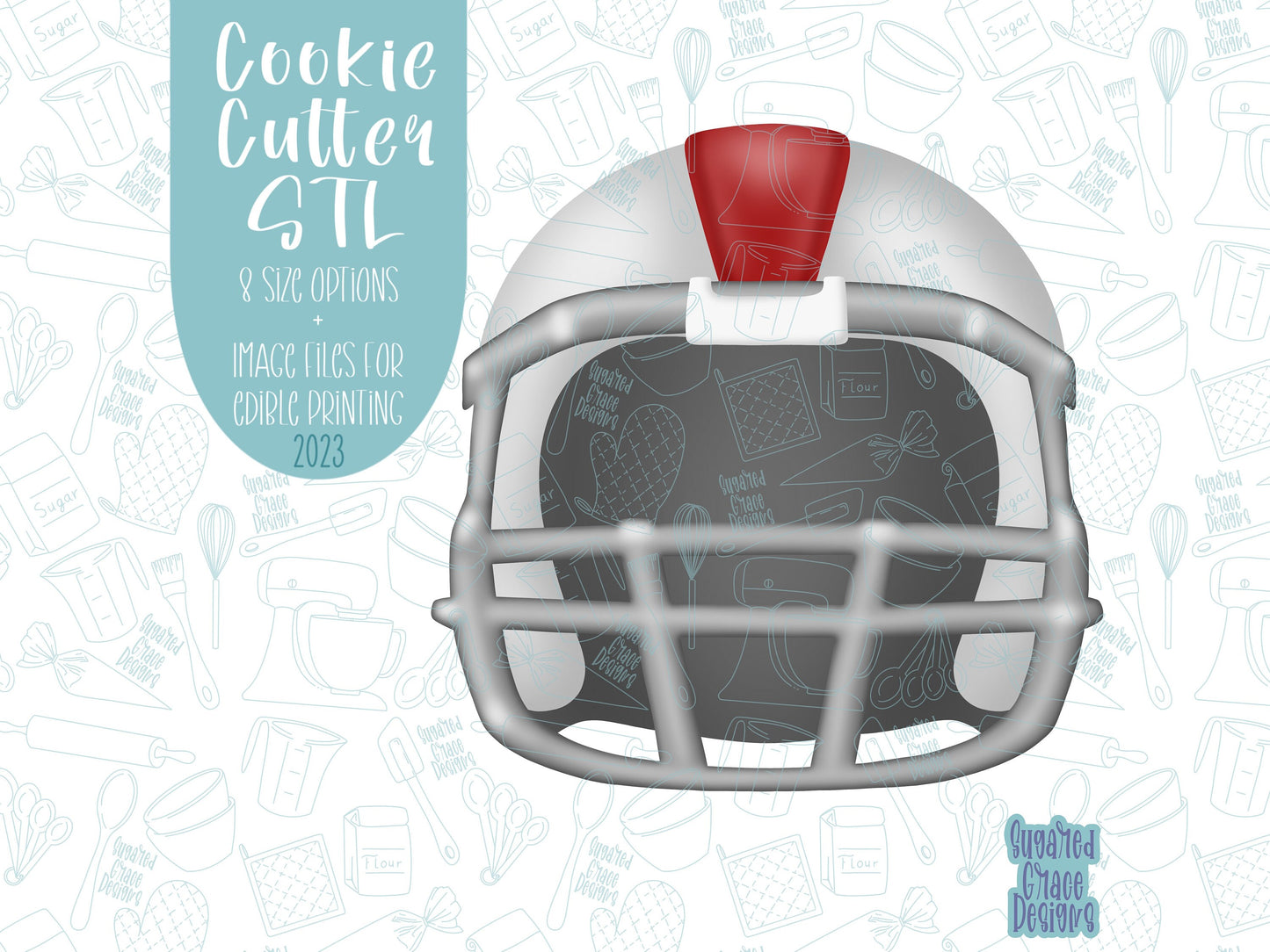 Football helmet Cookie cutter stl files for 3d printing with matching printable png images for Eddie edible printers