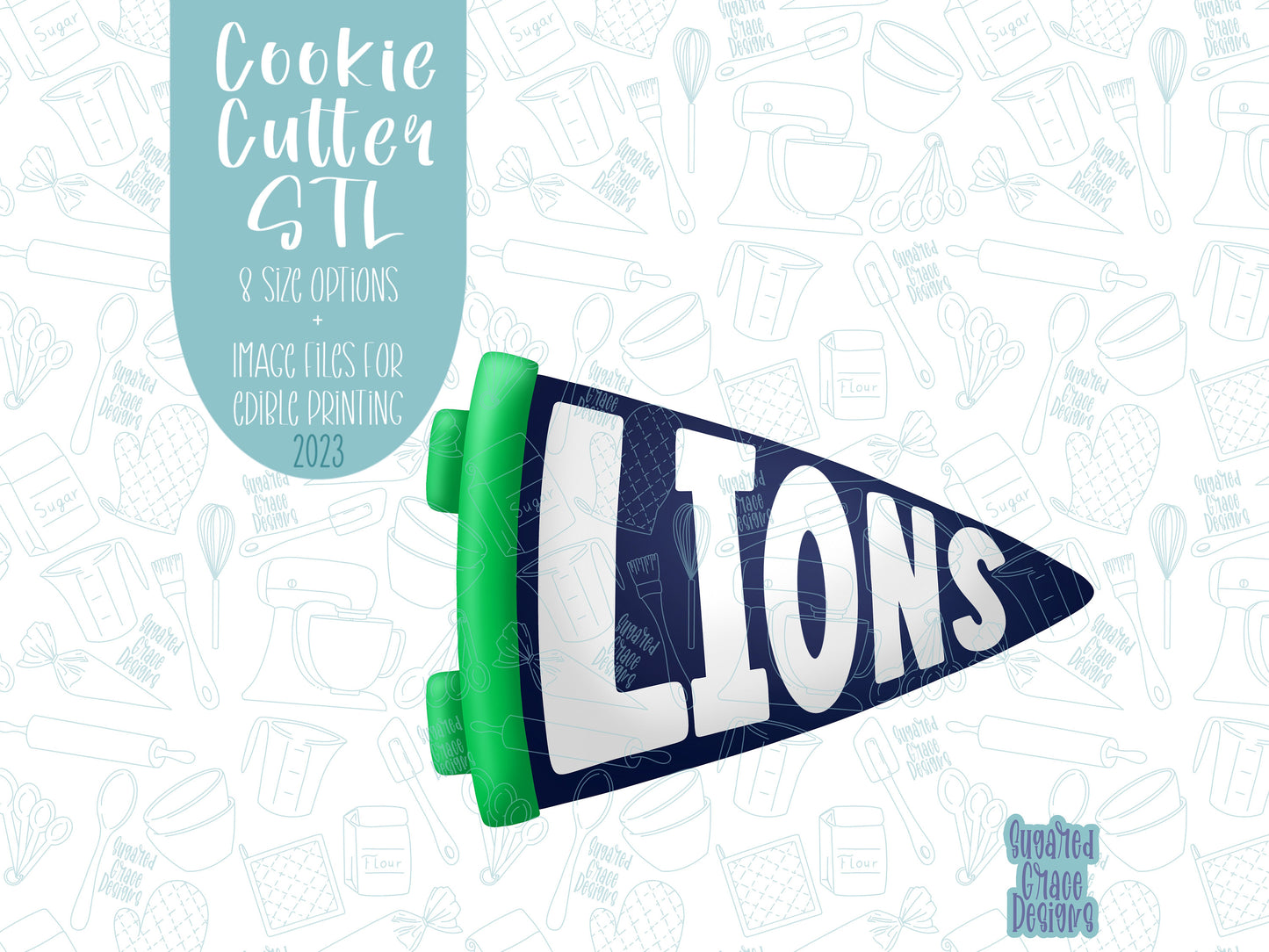 Cheer flag cookie cutter stl file set for 3d printing with matching printable png images for Eddie edible printers
