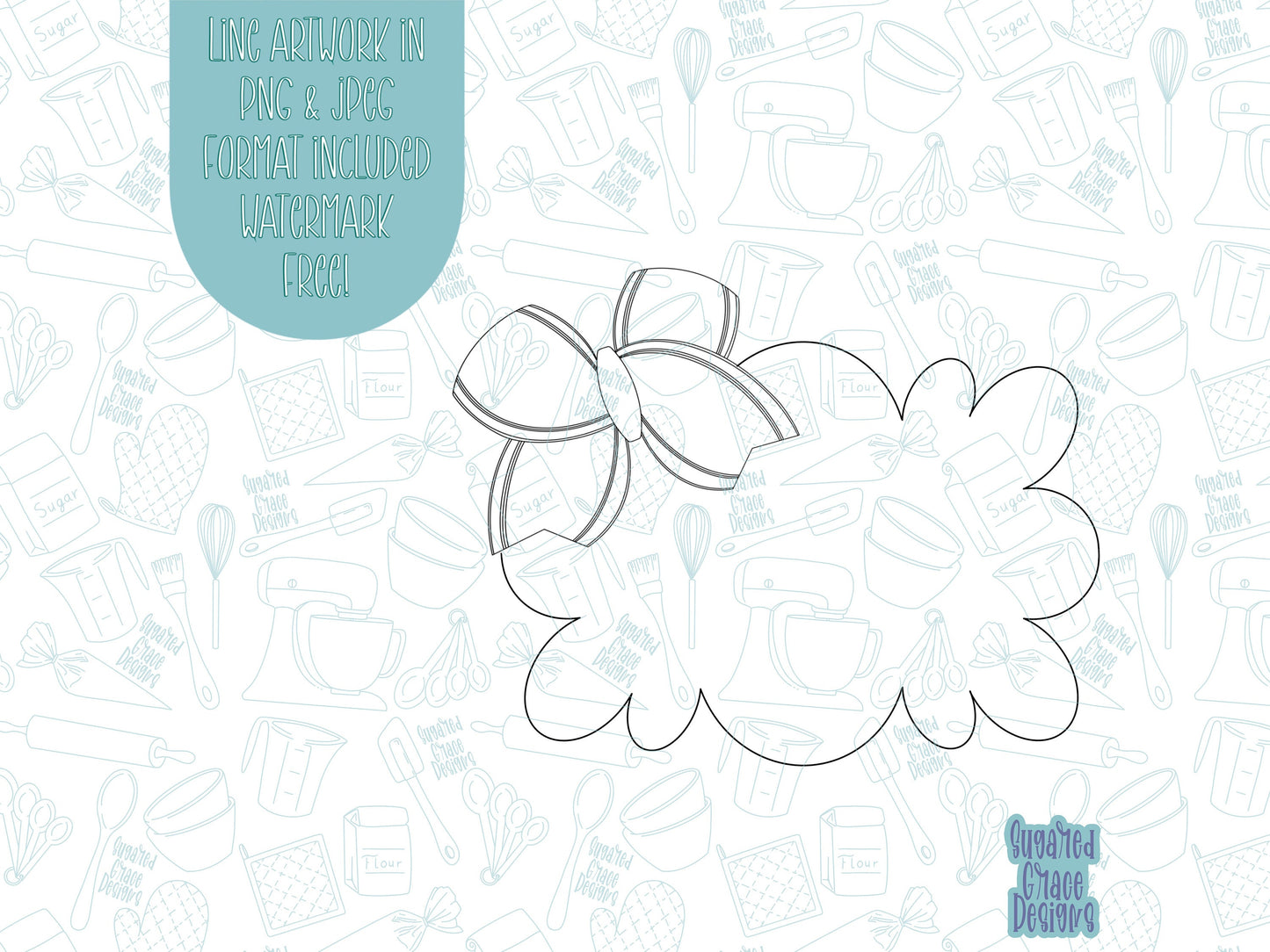 Cheer bow plaque cookie cutter stl file set for 3d printing with matching printable png images for Eddie edible printers