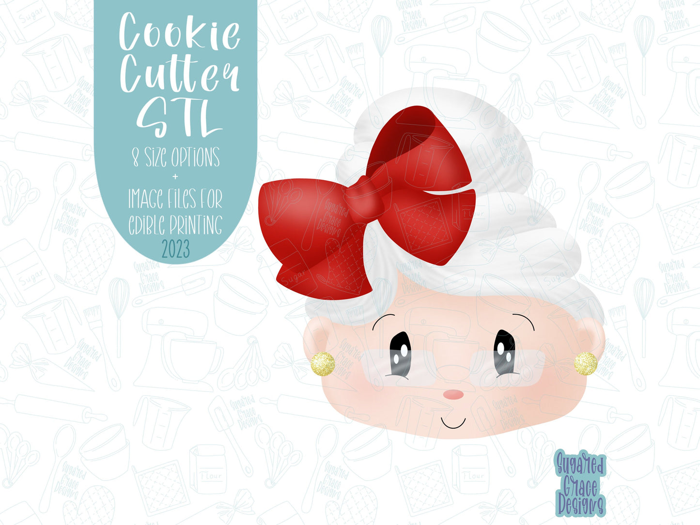 Mrs Clause Cookie cutter STL file for 3D printing with png printable instant download for EDDIE edible ink printer
