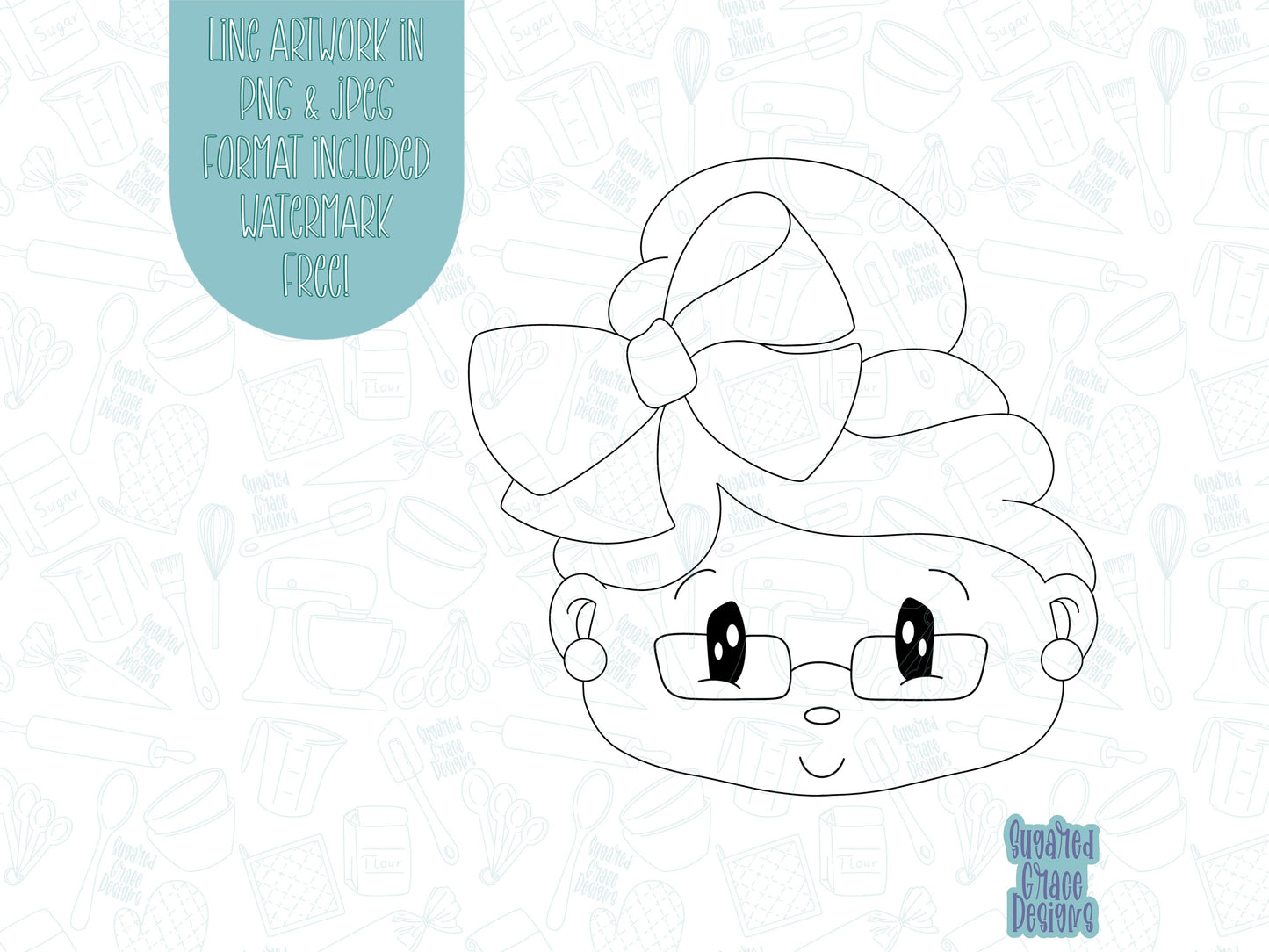 Mrs Clause Cookie cutter STL file for 3D printing with png printable instant download for EDDIE edible ink printer