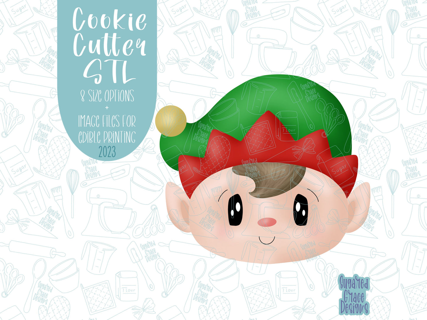 Christmas Elf Cookie cutter STL file for 3D printing with png printable instant download for EDDIE edible ink printer