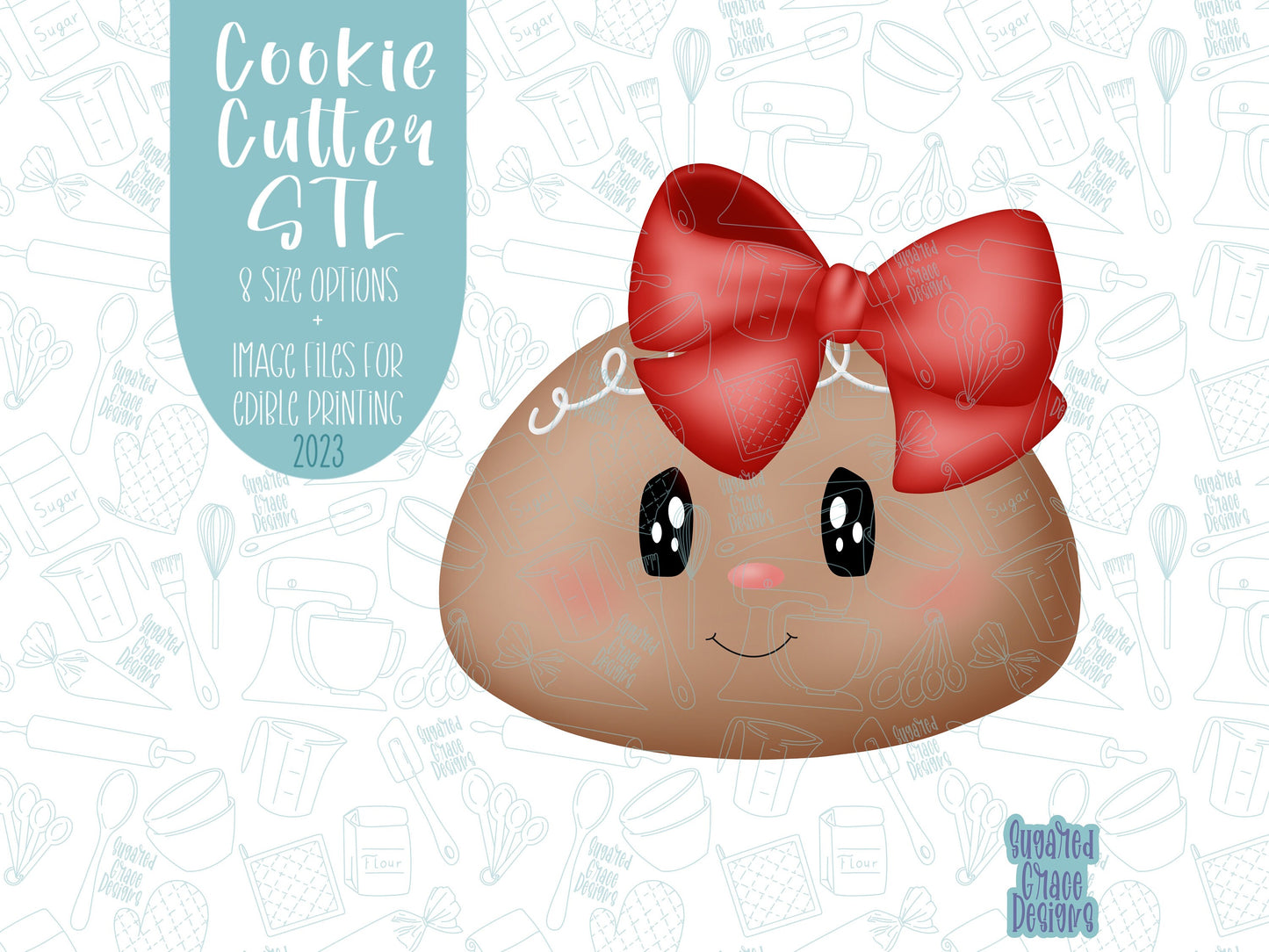 Mrs Gingerbread girl Cookie cutter STL file for 3D printing with png printable instant download for EDDIE edible ink printer