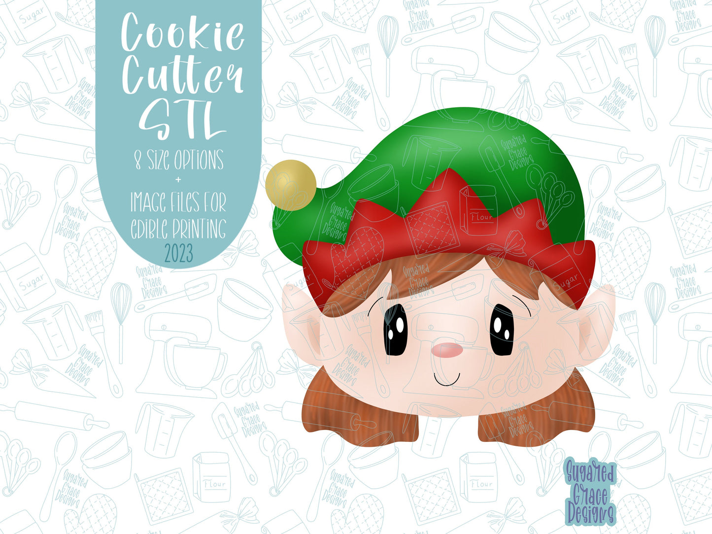 Christmas Elf girl Cookie cutter STL file for 3D printing with png printable instant download for EDDIE edible ink printer