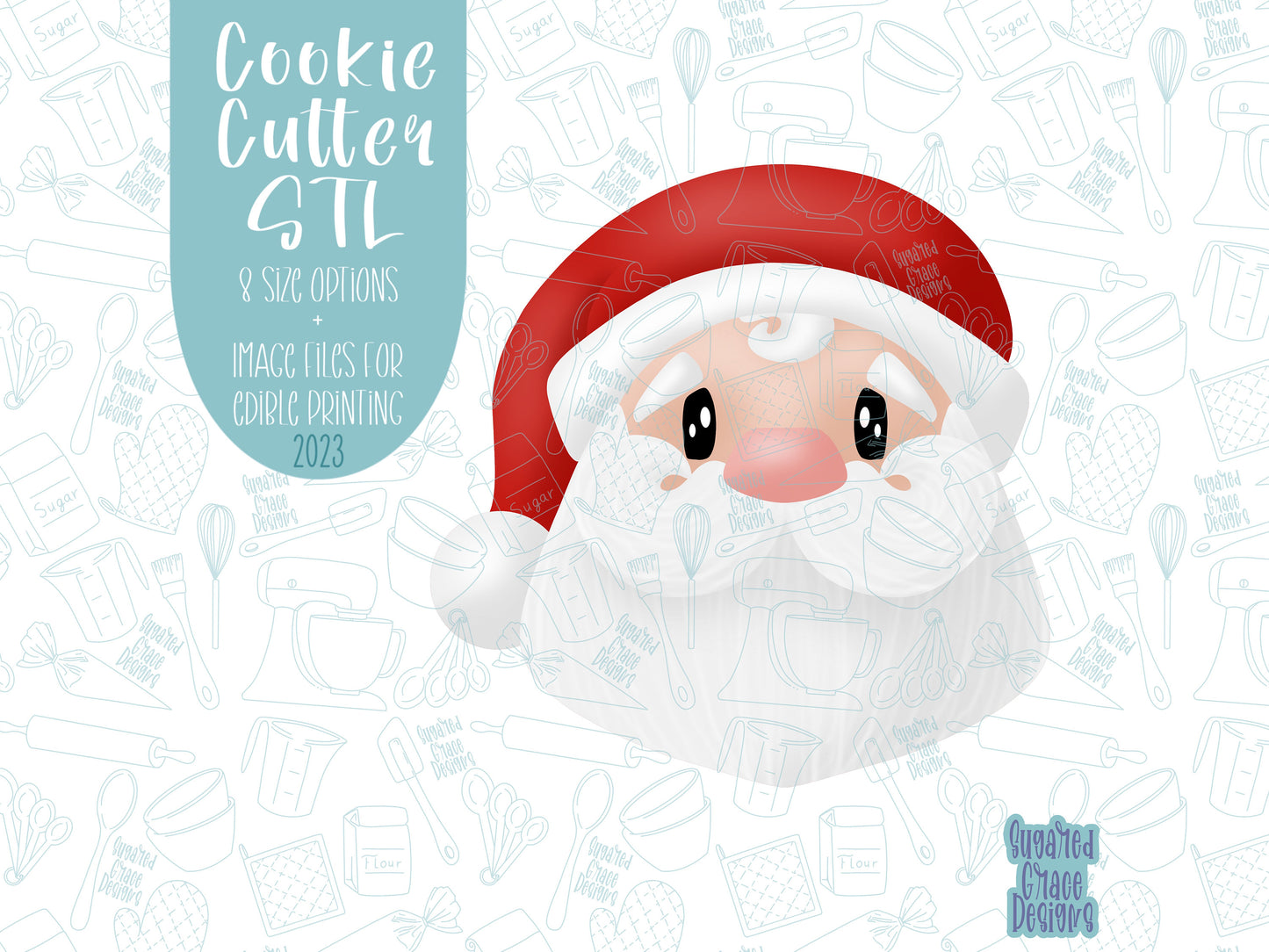 Santa Claus Cookie cutter STL file for 3D printing with png printable instant download for EDDIE edible ink printer