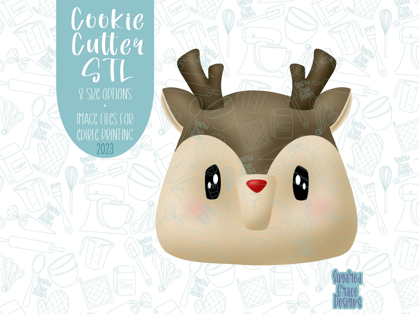 Christmas reindeer Cookie cutter STL file for 3D printing with png printable instant download for EDDIE edible ink printer