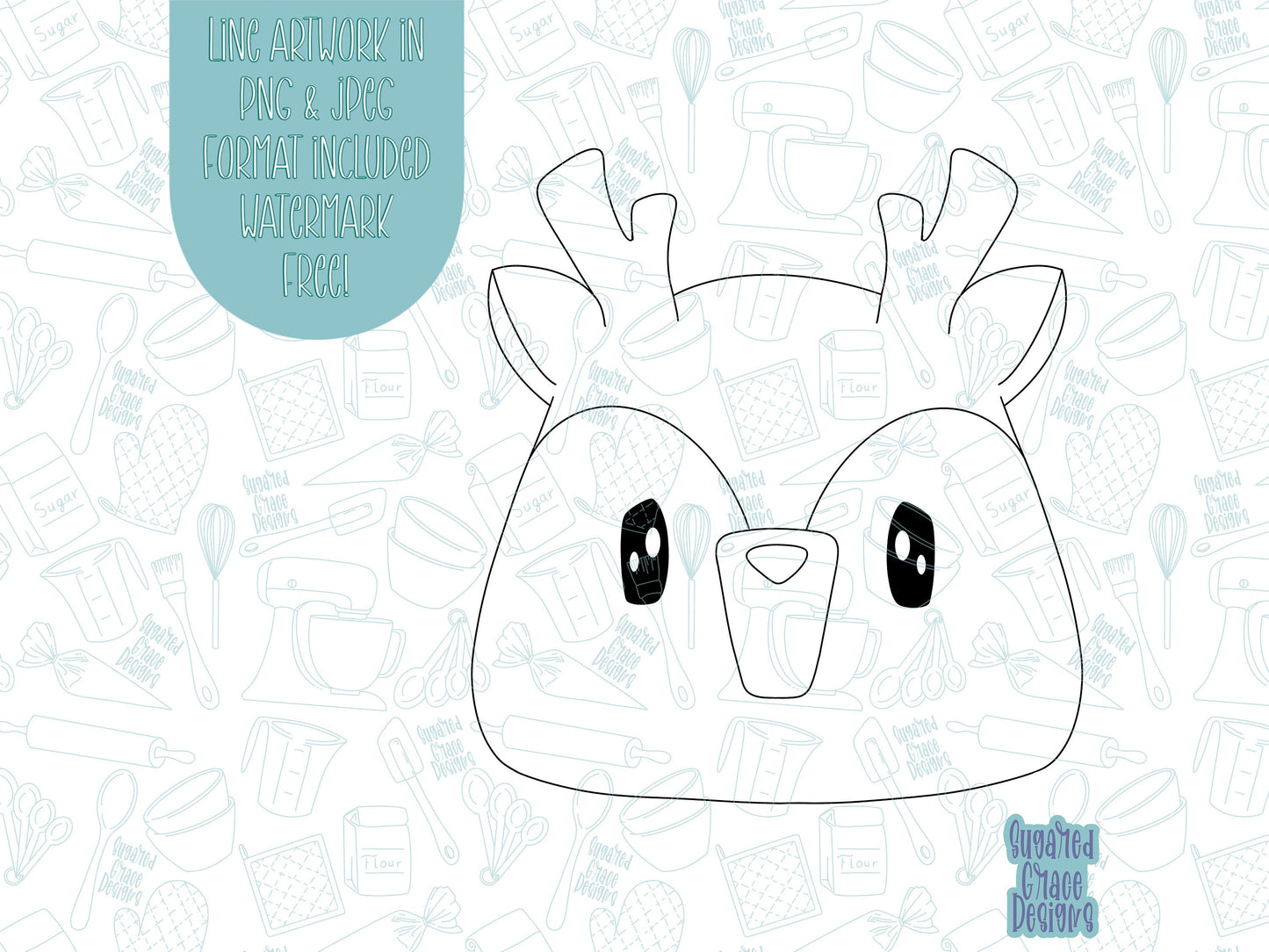 Christmas reindeer Cookie cutter STL file for 3D printing with png printable instant download for EDDIE edible ink printer