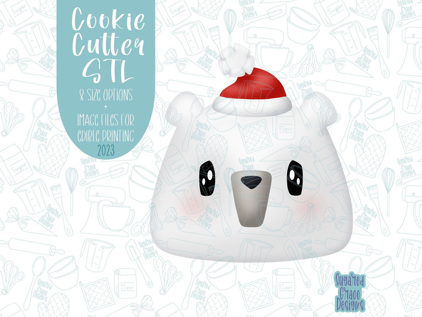 Polar bear Cookie cutter STL file for 3D printing with png printable instant download for EDDIE edible ink printer